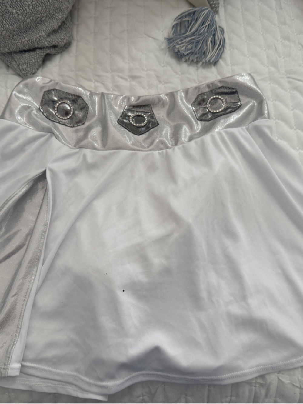 Princess Leis style White Skater running Skirt with Silver Metallic Accents